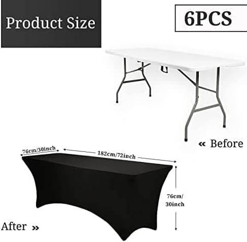 6PCS 6-FT Spandex Table Cover,Spandex Elastic Tablecloth,Rectangular Cocktail Tablecloth, Tight Anti-Wrinkle Black Table Clothes Washable for Craft Exhibitions/Wedding/Birthday Party