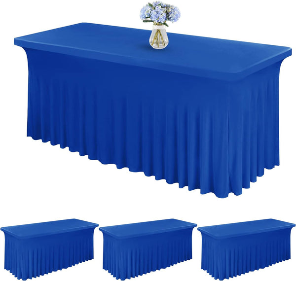 Spandex Table Skirt Fitted Royal Blue Stretch Tablecloth,1-Piece Wrinkle-Resistant Ruffles Design Installs in Seconds,Perfect for Rectangle Tables Banquets Party Wedding Thanksgiving