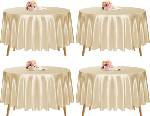 Round Satin Tablecloth 4 PCS Rose Gold Silky Satin Table Cover Linens 274cm/108Inch for Buffet Table Parties Holiday Dinner Wedding Banquet Decoration