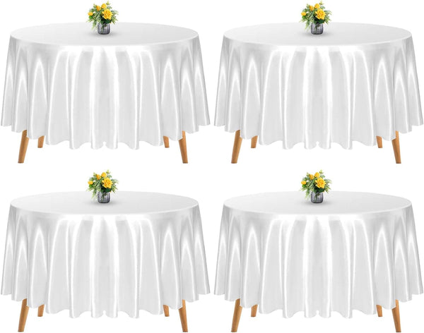 4 Packs Satin Tablecloth 108 Inch Round Silky White Satin Tablecloth 108inch Bright Tablecloth Smooth Fabric Table Decoration for Parties Holiday Wedding Birthday