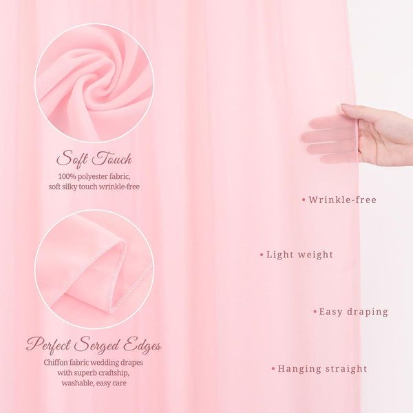 Wedding Arch Draping Fabric,4 Panels 28" x20ft Pink Wedding Arch Drapes for Ceremony Chiffon Fabric Drapes Arbor Drapery Wedding Arch Decorations for Reception Sheer Backdrop Curtains for Party Swag