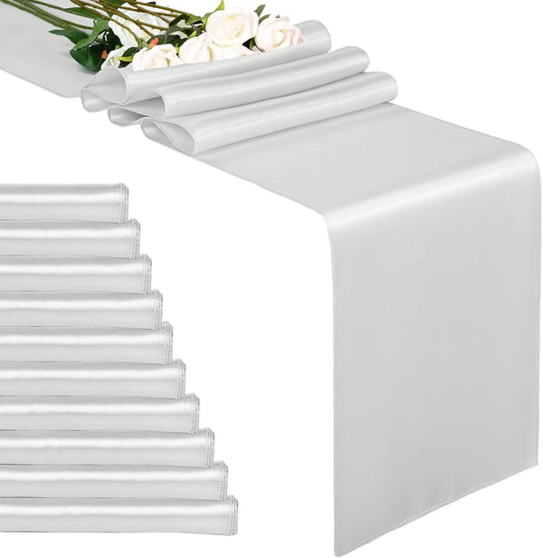 10-Pack12 x 108 inches Long Premium Satin Table Runner for Wedding, Decorations for Birthday Parties, Banquets, Graduations, Engagements, Table Runners fit Rectange and Round Table