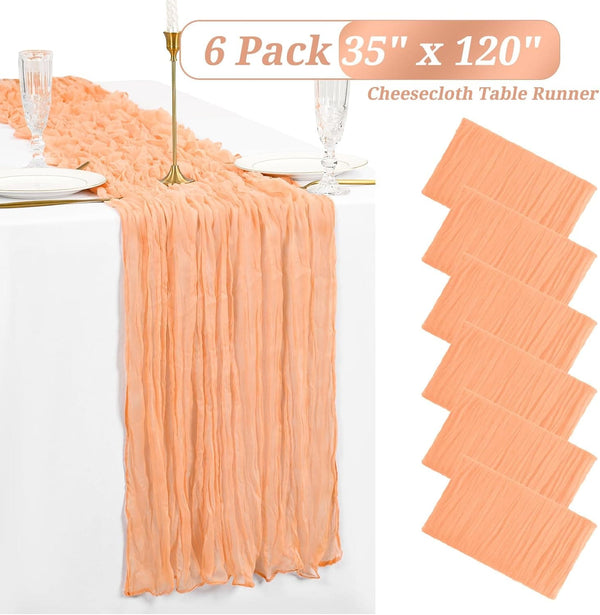 6 Pack/10 PackCheesecloth Table Runner Gauze Table Runner 10FT Long Semi-Sheer Table Runner Boho or Rustic Wedding Table Decor for Wedding Decor Arch Draping Bridal Shower Holiday Party