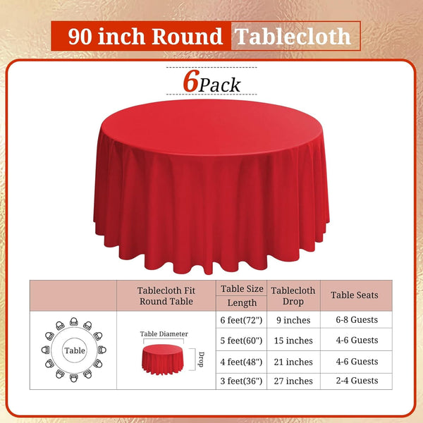 2/4/6 Pack Round Tablecloths - 60/90/108 Inch, White Polyester Table Cover for Round Table, Stain and Wrinkle Resistant Washable Fabric Table Cloth, Polyester Tablecloth for Wedding Banquet Parties