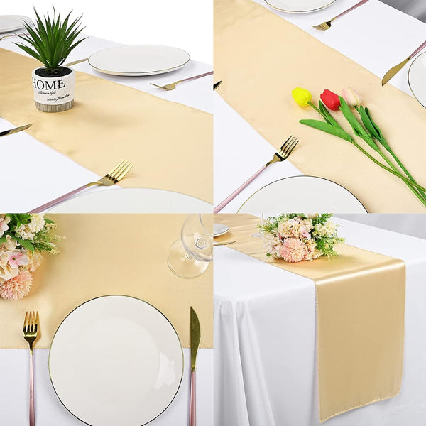 10-Pack 12 x 108 inches Long Premium Satin Table Runner for Wedding, Decorations for Birthday Parties, Banquets, Graduations, Engagements, Table Runners fit Rectange and Round Table