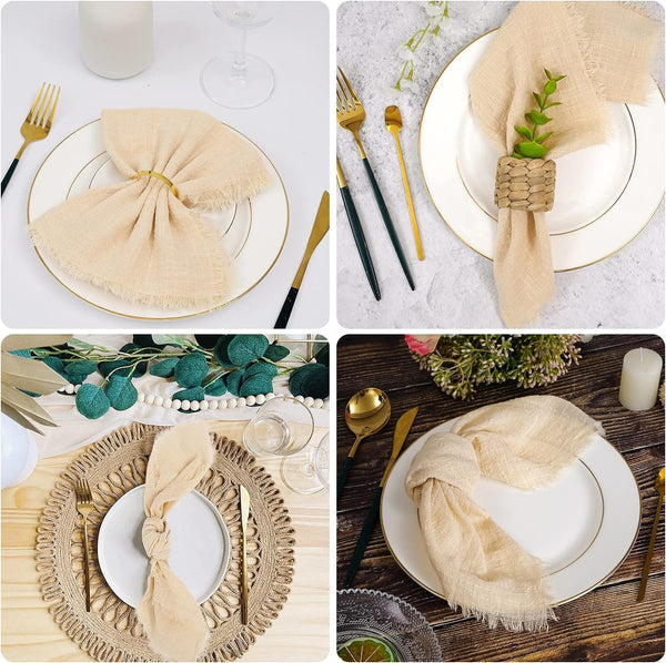 Handmade Napkins with Fringe 16x16 Inches,Set of 24 -Cotton Napkins,Delicate Handmade Cloth Napkins Rustic Dinner Napkins Decorative Table Napkins for Wedding/Dinner/Party