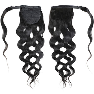 Human Hair Wrapped Ponytail Extensions Body Wave - goldenrulehair