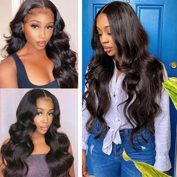 Body Wave T Part Lace Human Hair Glueless Wig Natural Black