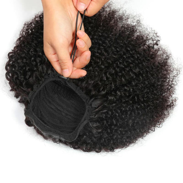 Human Hair Drawstring Ponytail Extensions Kinky Curly - goldenrulehair