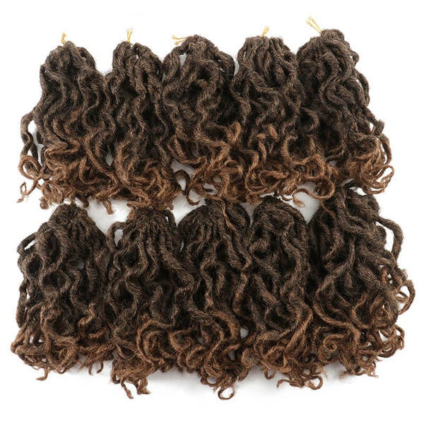 8 inches Faux Locs Crochet Hair with Curly Ends Grey Ombre Bronde