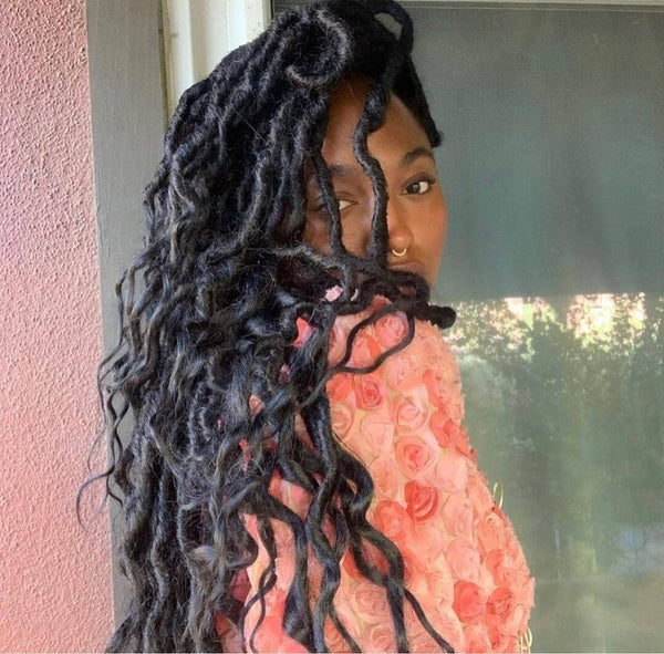 Faux Locs Crochet Hair with Curly Ends Natural Black 24 inches