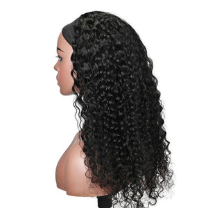 Water Wave Headband Human Hair Wig Black - goldenrulehair