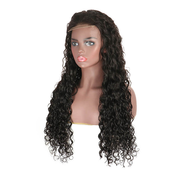 Water Wave 4x4 Lace Closure Wig Human Hair Wig Pre Plucked Natural Black