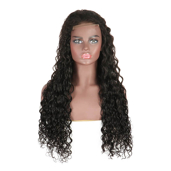 Water Wave 4x4 Lace Closure Wig Human Hair Wig Pre Plucked Natural Black