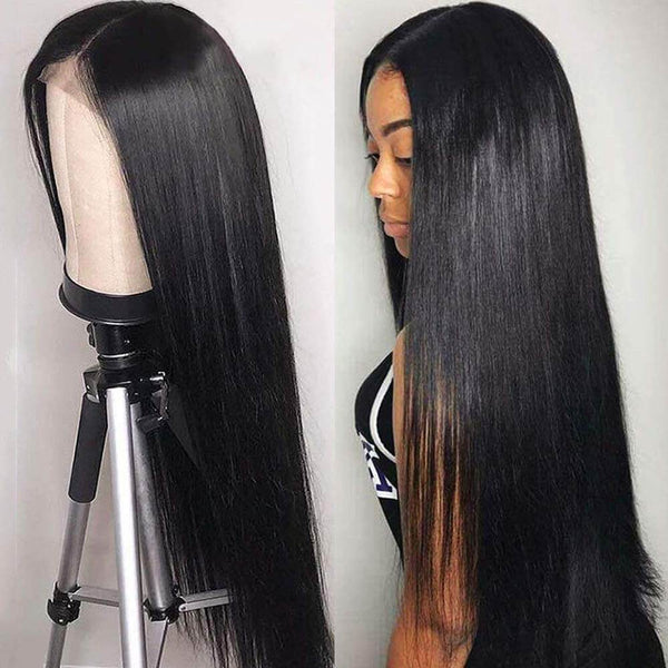 Straight Wig T Part Lace Human Hair Glueless Wig Natural Black