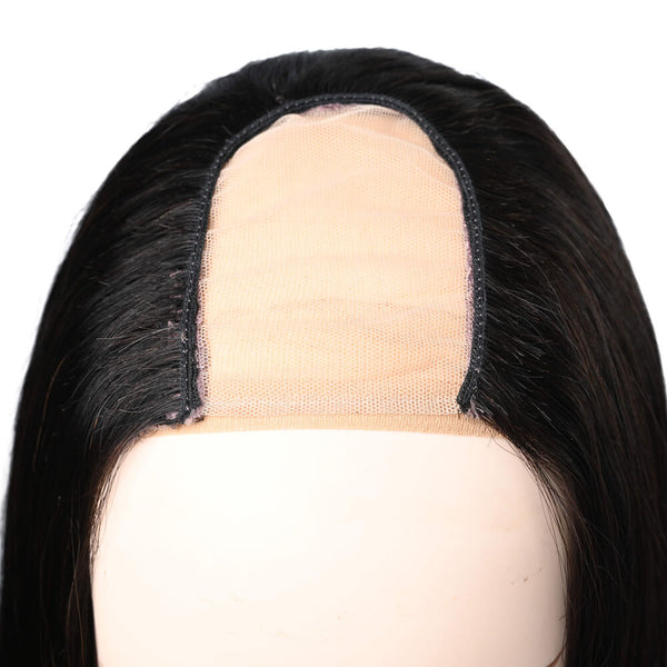U Part Wig Straight Human Hair Wig Natural Black - goldenrulehair