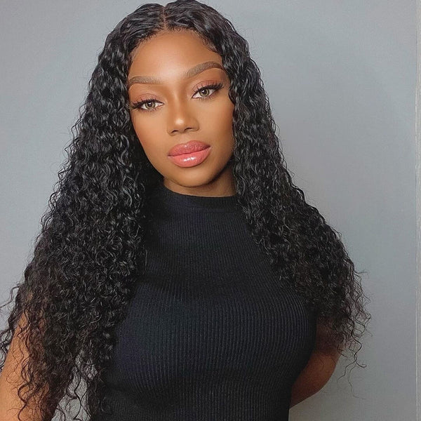 Water Wave T Part Lace Human Hair Glueless Wig Natural Black